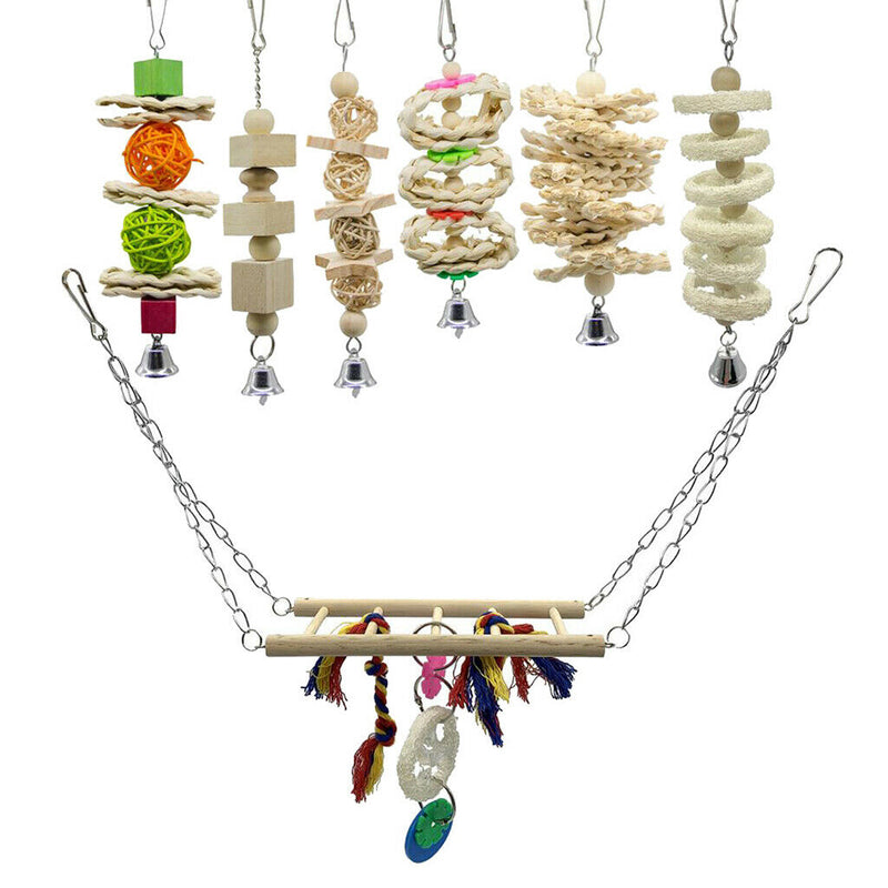7x Parrots Wooden Laddeer Toys Parrots Ladder Toys W/With Bells For Birds