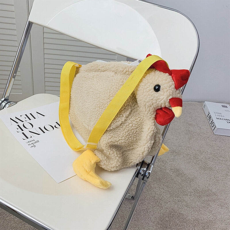Cute Women Crossbody Purse Cartoon Chicken Shaped Kids Fleece Crossbody Bag