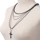 Fashion Retro Multi-layer Chain Pendant Black Cross Metal Long Necklace Gif Q6X7