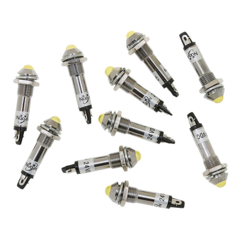 10pcs 8mm 24V Yellow LED Metal Indicator Light XD8-2