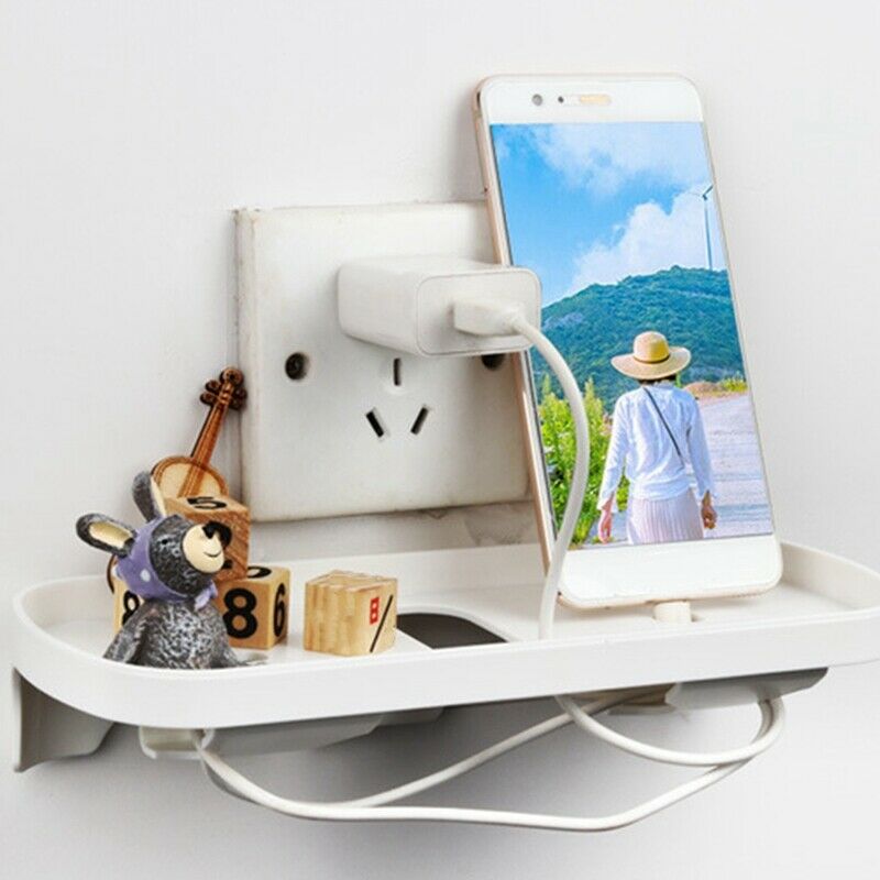 Compact Mobile Phone Charge Adapter Wall Holder Storage Rack Shelves Organi E7F7