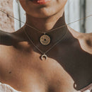 Boho Multilayer Moon Pendant Necklace Choker Chain Statement Necklace Jewelry JR