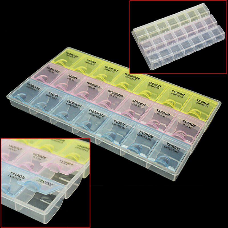21 Grids 3 Times One Day Daily Weekly Medical Pills Storage-organizer Box Case