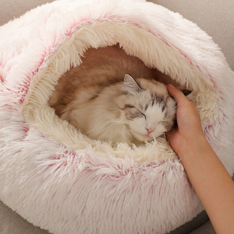 Soft Plush Pet Bed Kennel Winter Warm Dog Puppy Sleeping Cushion (Pink S) A