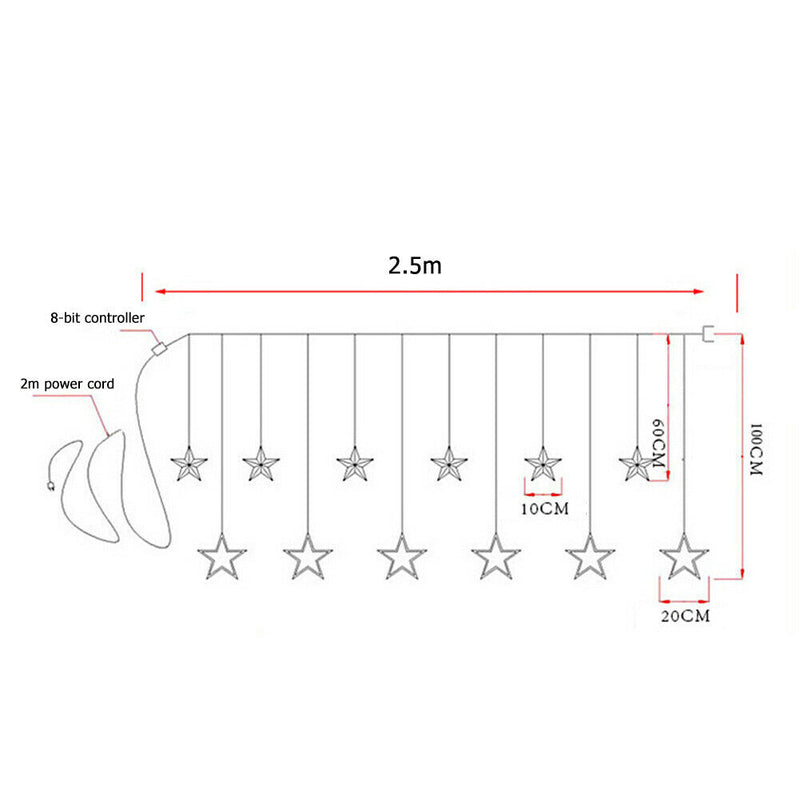 LED Curtain String Light 8Mode Star Moon Plug Night Light  (EU Warm Light)