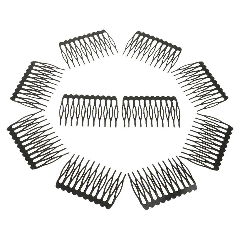 10pcs Black Plain Metal 10 Teeth Hair Combs Clips Hairpins for Dressing