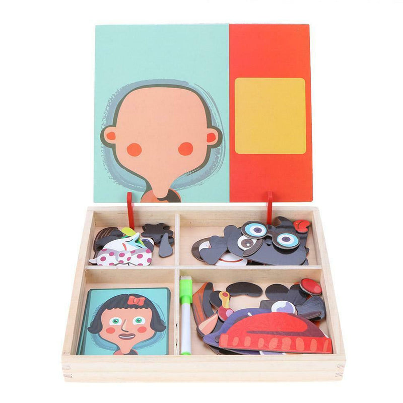 Baby Wooden Magnetic Puzzle Board Dress Up Games Children Educational(04)