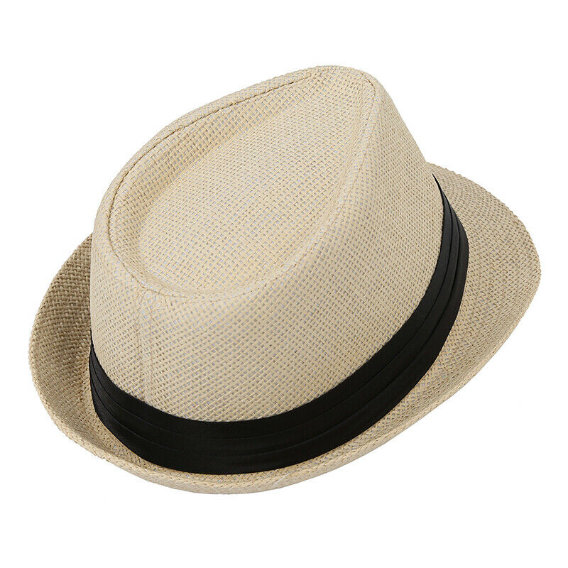 Beige Casual Straw Fedora Hat Sun Hat For Lovers G2I8