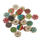 100pcs 15mm Wood Round Spotty Checked Design Buttons for Sewing Scrapbooking