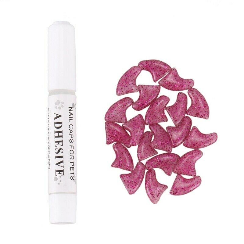 20 pcs Soft Nail Caps For Cat Pet Claw Control Paws off + Adhesive Glue Wit Y6C9