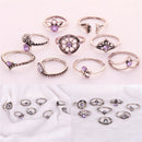 9x/set  Lady Rhinestone Rings Water Drop Hollow Carved Women Rings Bohemian Hot!