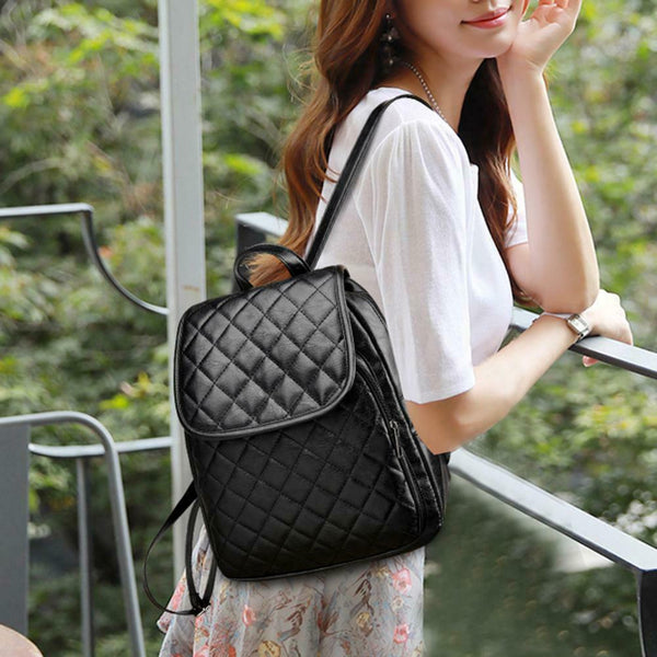 Women Plaid Leather Backpacks Casual Teen Girls School Travel Shoulder Bags #JT1