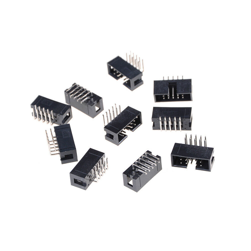 10PCS DC3-10P 2.54mm 2x5 Pin Right Angle Male Shrouded header IDC Socket SEAU