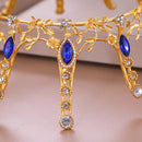 Retro Personality European Full Crown Bride Crown Blue Rhinestone Wedding D