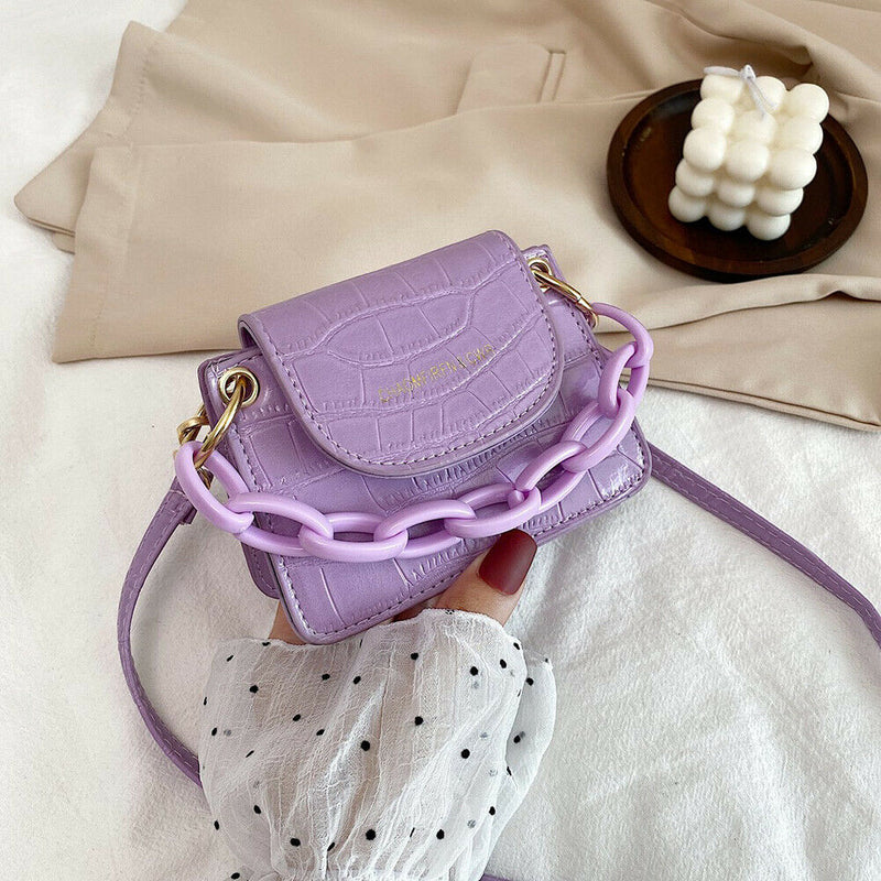 Women Mini Totes PU Solid Shoulder Money Bag Messenger Handbags (Purple)