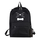 Women PU Leather Lovely Cartoon Cat Printed Backpack Shoulder Bag(Black)