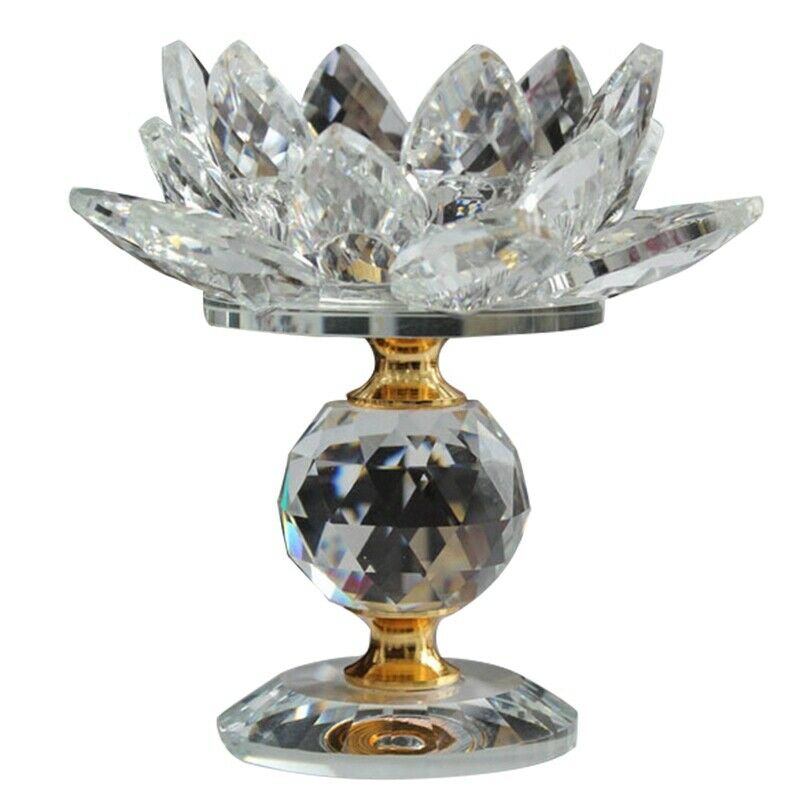 Glass Block Lotus Flower Metal Candle Holders Feng Shui Home Decor Big Teal R4D6