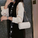 Fashion Women Leather Messenger Bag Cylinder Retro Shoulder Bags (White) A