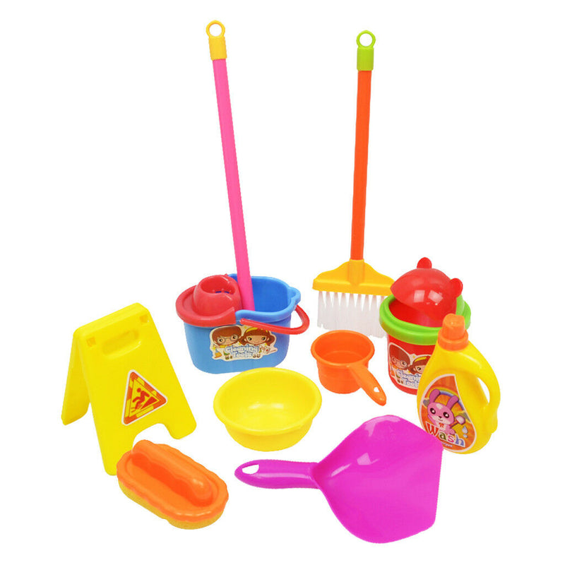 10xKids Pretend Play Cleaning Set-Bucket Broom Mop Duster Brush Dustpan Toys