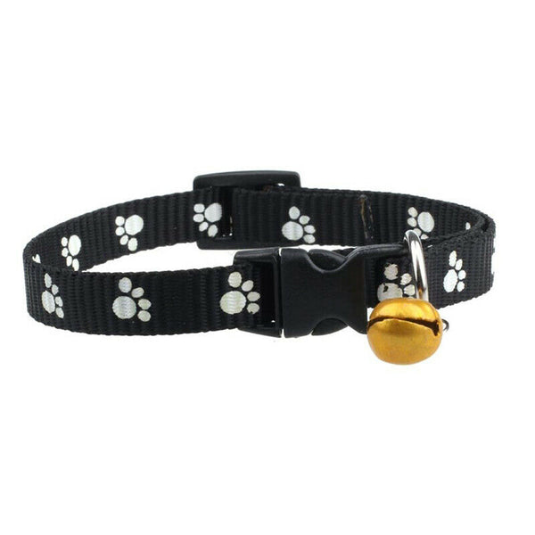 Adjustable neckband dog puppies dog collar with bells, black
