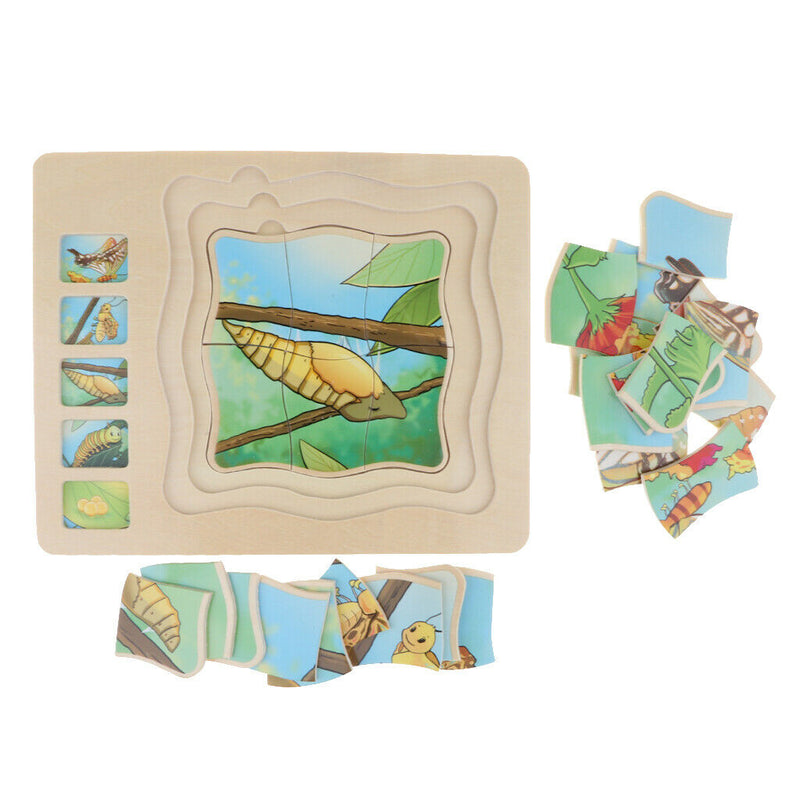 Kids Puzzle Game, Butterfly Growing Story Family Game Activity, 4 Layer
