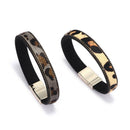 Fashion Simple Leopard Pattern Horse Hair Leather Bracelets Magnetic Clasp  I6X3