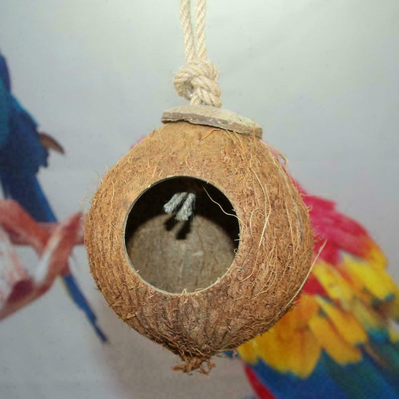 Coconut Shell Bird Nest House Hut Cage Feeder Pet Parrot Toys Parakeet T1N9