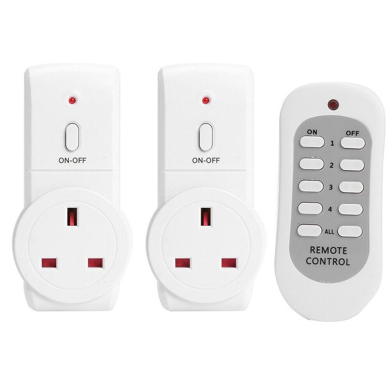 2pcs UK Plug Power Outlet Light Switch Socket+1pc Wireless Remote Control A