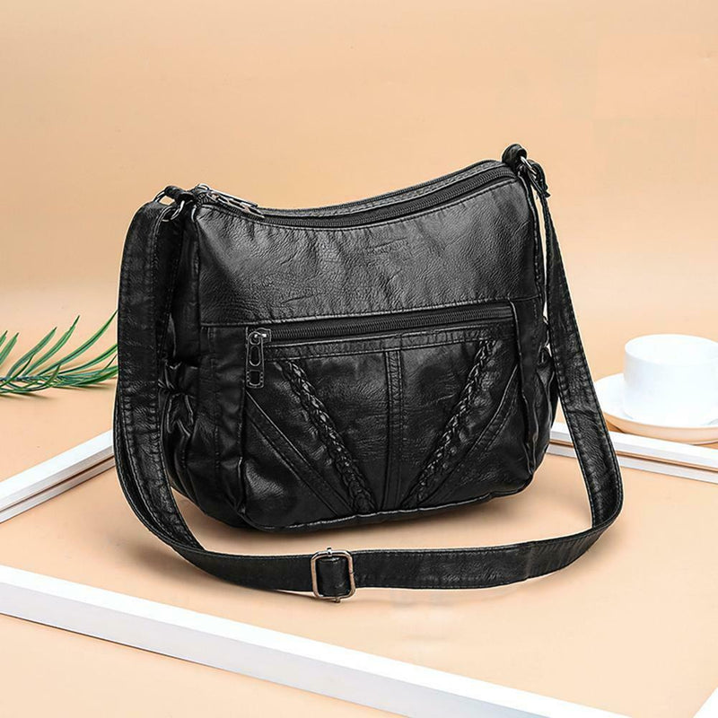 Solid Women Messenger Washed PU Leather Crossbody Bags Shoulder Handbags A
