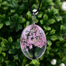 Jewelry Real Dried Flower Necklace Tree Shaped Rope Glass Long Pendant Neck A9L6