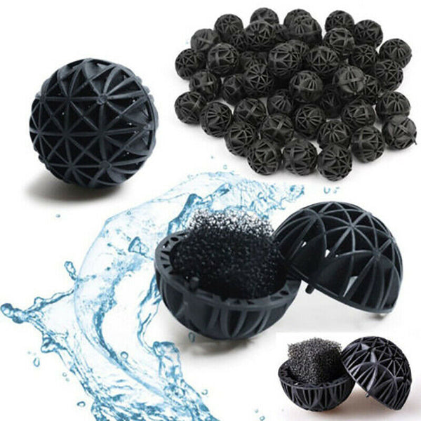 50Pcs Bio Balls Wet Reef Filter Media Aquarium Koi Fish Pond Dry 16mm Reusable
