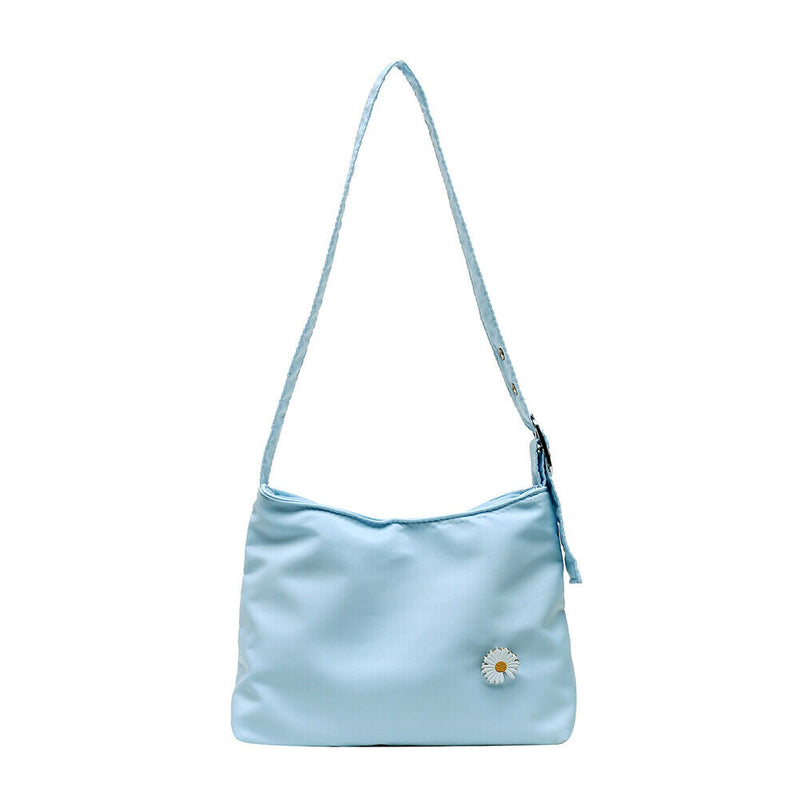 Women Simple Underarm Handbag Daisy Flower Portable Shoulder Bags (Blue)