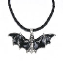 Mens Fashion Rope Enamel Pendant Halloween Vampire Bat Necklace Long Chain Black