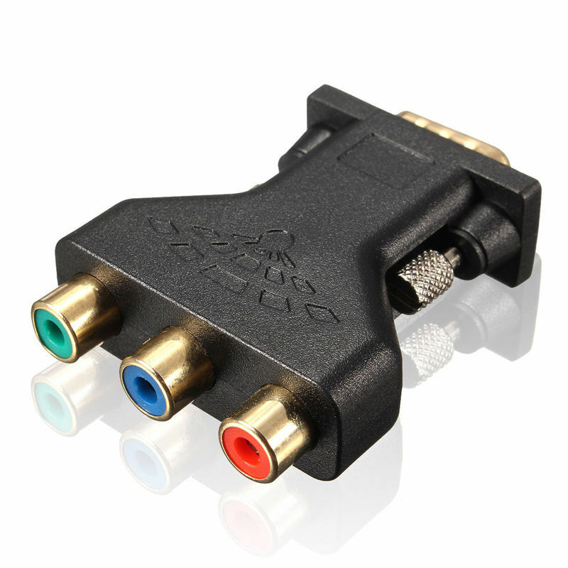 3 RCA RGB Video Female To HD 15-Pin VGA Component Video Jack Adapter Plug -Q