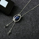 Women Flower Long Adjustable Chain Pendant Sweater Necklace(Tulip blue crys S5F5