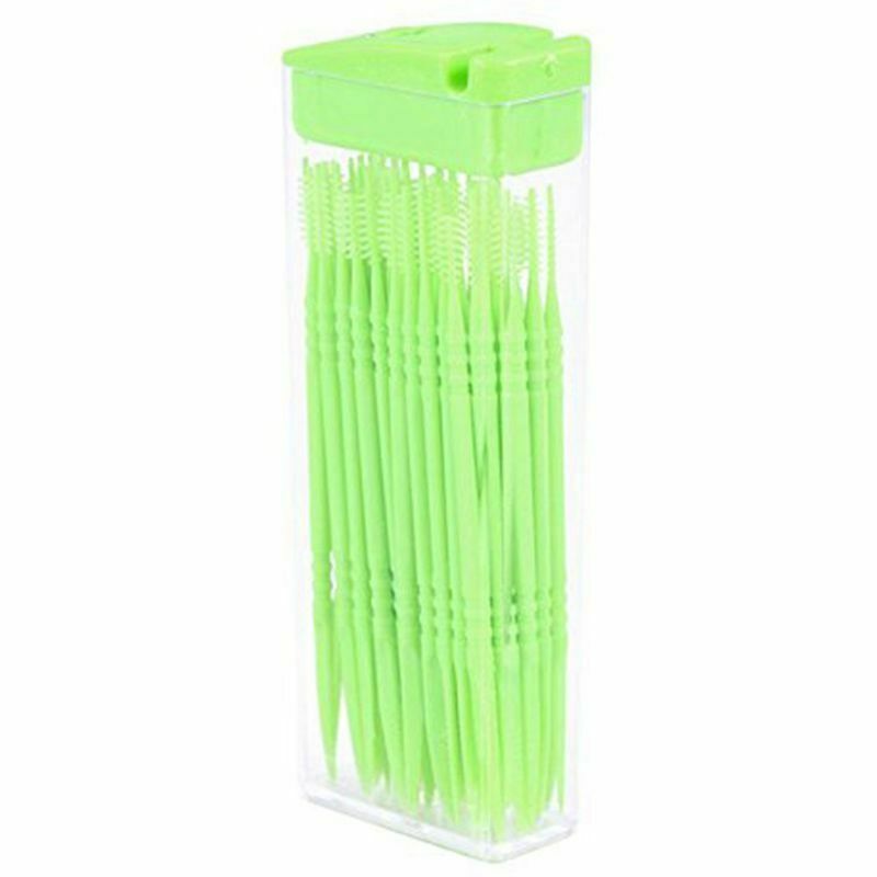 50 Pcs Plastic Toothpicks 2 Way Tooth Picks Interdental Brush Cleaners Port T3X8