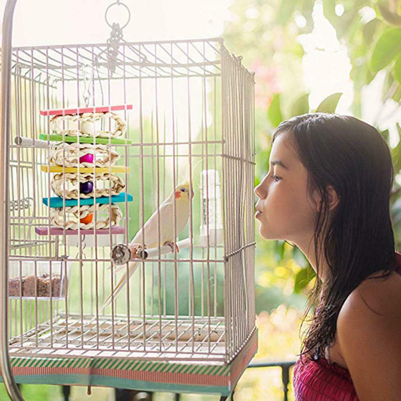 Hanging Cage Bite Swing Climb Parrot Bird Toys Useful Wooden Grass Chewing Bite