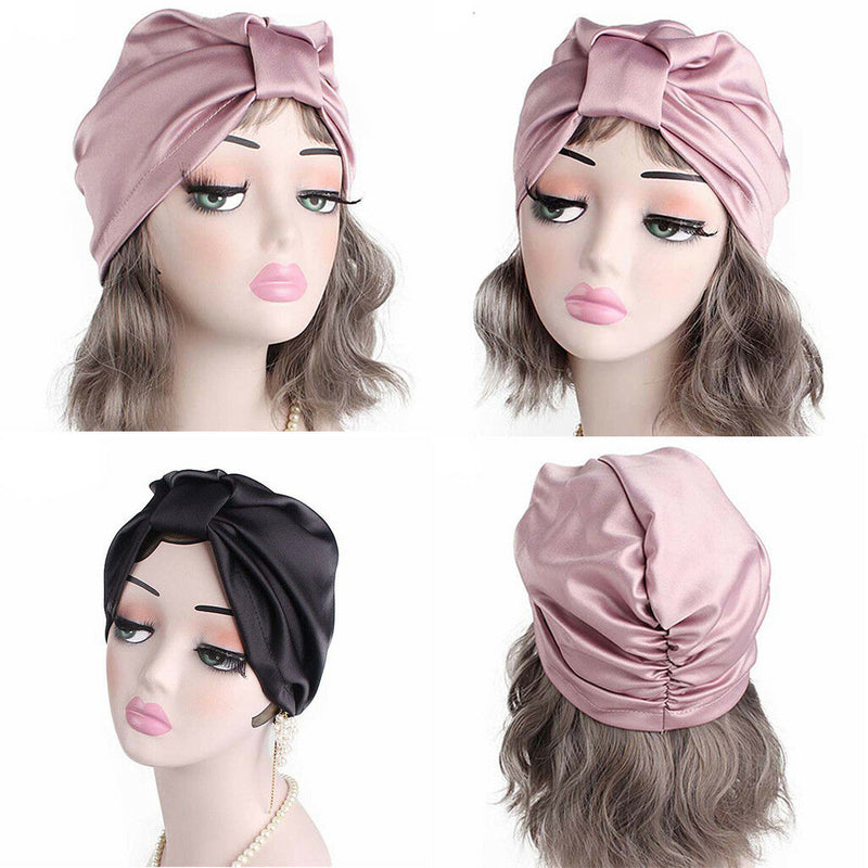 2pcs 100% Pure Silk Sleep Hats Wrap Night Cap Hair Care Bonnet Womens Hats