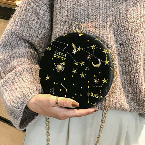 Starry Sky Circular Fashion Suede Shoulder Bag Chain Belt Women'S Crossbody H1F6