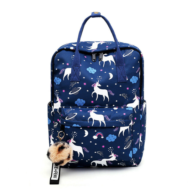 Cute Pony Print Backpack Women Casual Rucksack Girl Schoolbag (Dark Blue)