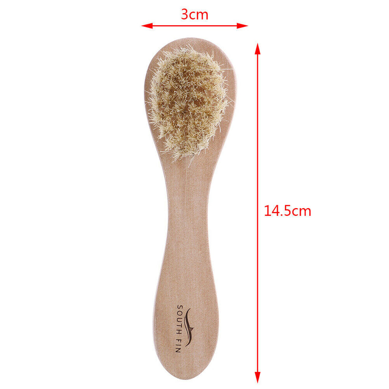 1XNatural Bristles Dry Face Cleansing Brush Facial Exfoliator Bamboo Handle W Bj