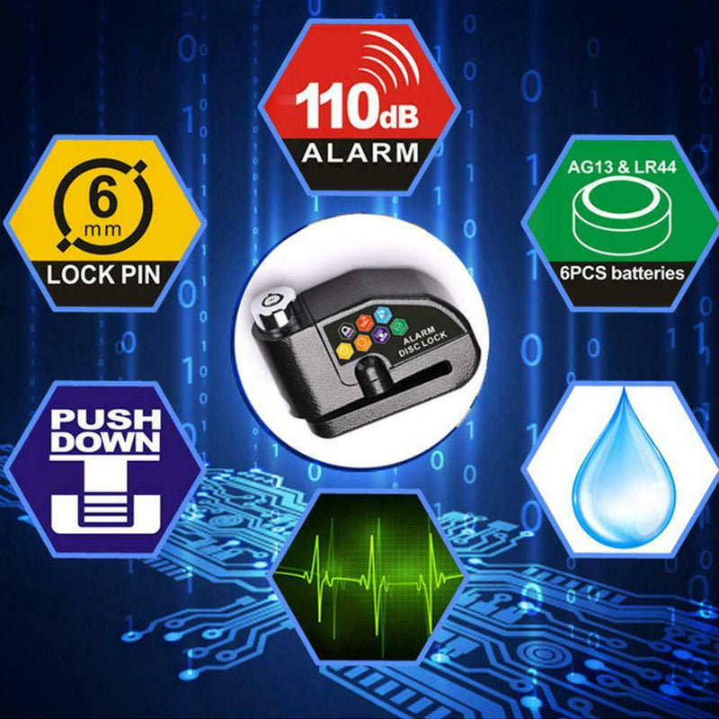 Waterproof Motorcycle Alarm Lock Bcycle Disc Brake Security Anti-theft Lock A