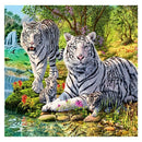 DIY 5D Diamond Embroidery Painting Cross Stitch Kit two tigers Home Deco:Bl