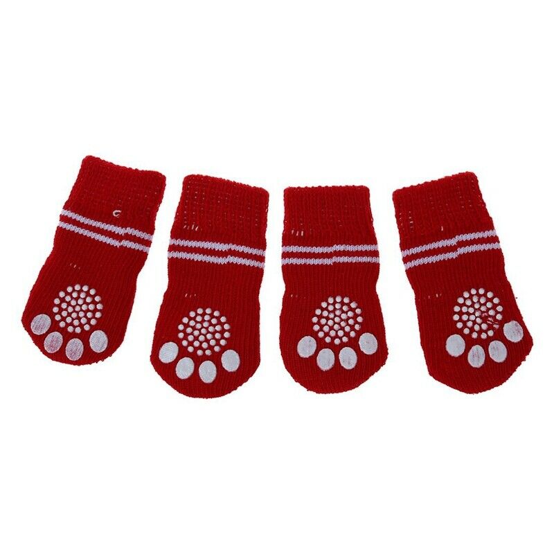 4 PCS Tree Pattern Knitted Nonslip Walking Bootie Sock Red for Dog