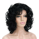 Shoulder Length Women Short  Kinky Curly Synthetic Hair Wigs Black