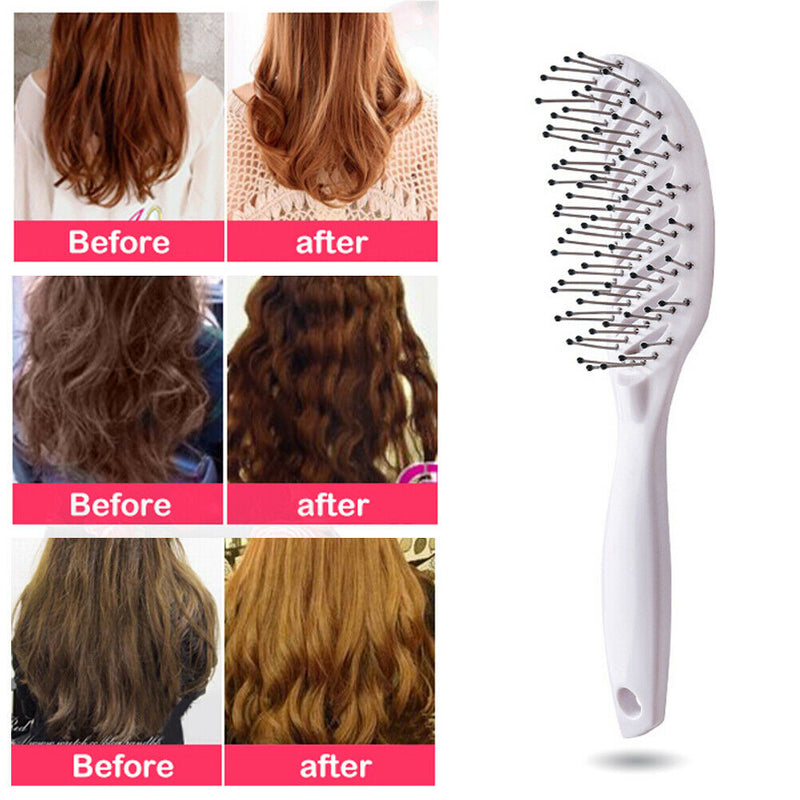 Curved Anti-Static Hair Massage Comb Salon Wet Dry Styling Brush (White) A