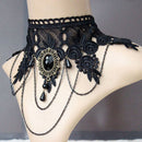 Women Black Lace Flower Chain Tassel Choker Collar Necklace Gothic Punk BX