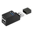 3 Ports Transfer USB Hub Data Box Adapter With Lanyard For Laptop Black