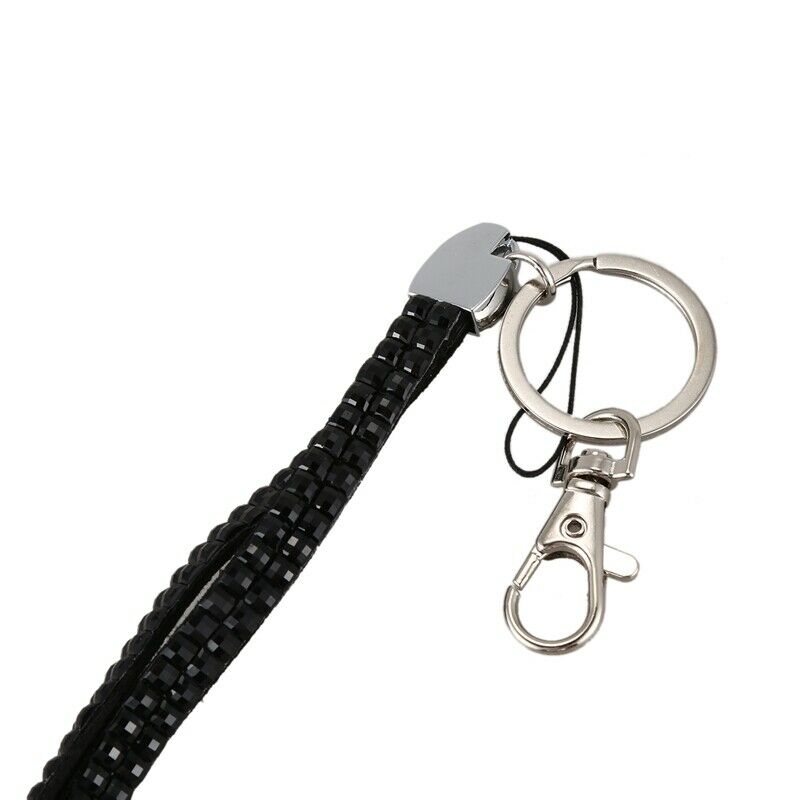 New Bling Crystal Rhinestone Lanyard Id Badge Keychain Card Holder-Black T9L3