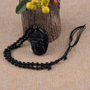Unisex Natural Obsidian Black Buddha Pendant Blessing Necklace